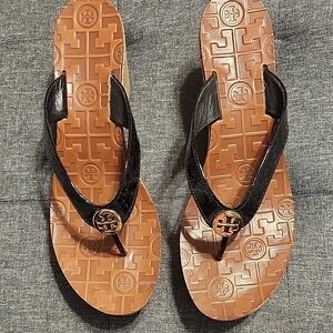 Tory Burch Black and Brown Flip Flops